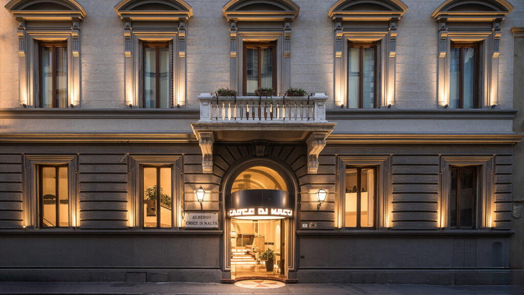 WSET guide Gabriele greeting guests at Hotel Croce di Malta in Florence before departing on the Montalcino wine tour from Florence. The Brunello Grand Tour Experience begins!