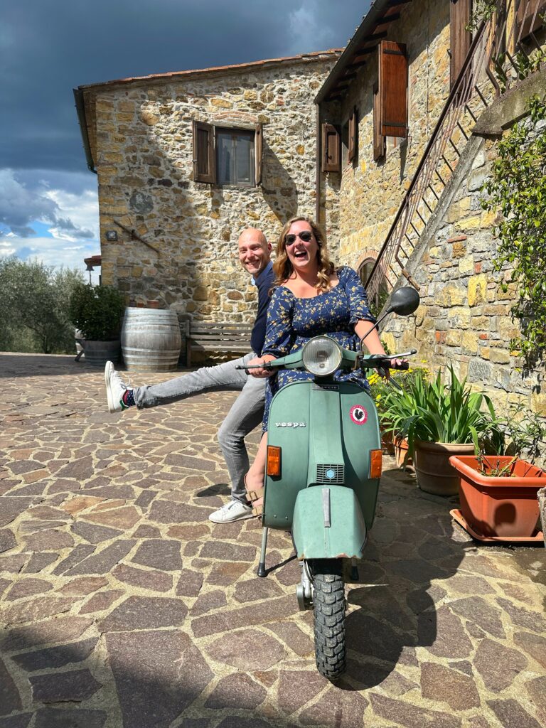 having fun in Tuscany with a Vespa